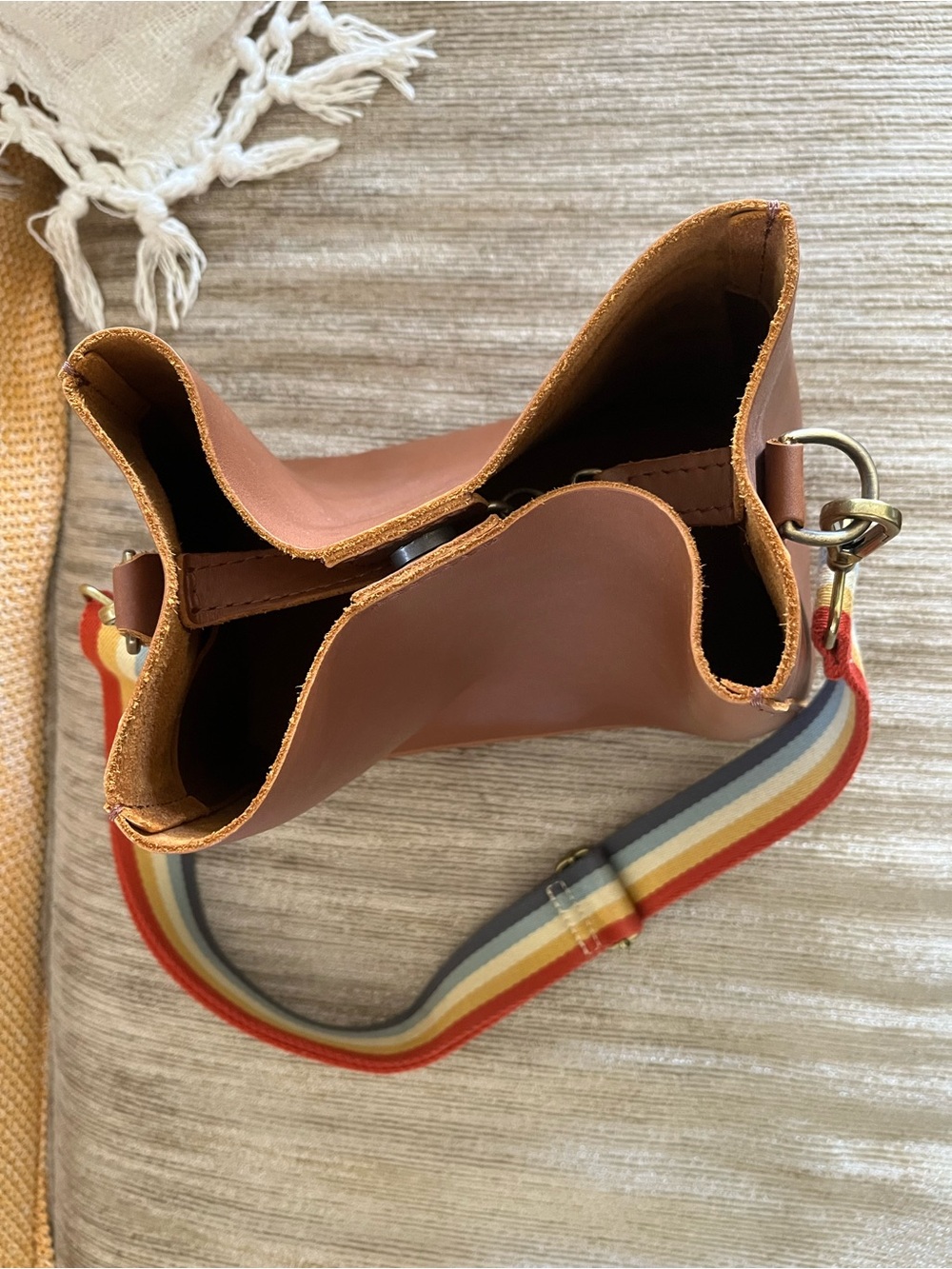 Portland Leather Brown Butterfly Bucket Bag - Picture 5 of 10